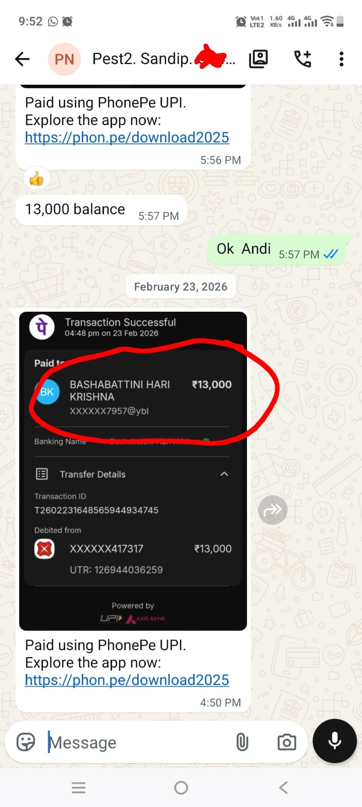 WhatsApp customer conversation 1